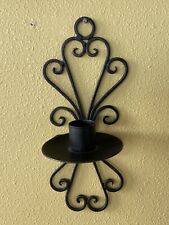 Vintage Pair Of Wrought Iron Scroll Hanging Candle Holders Black picture