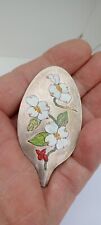 Antique Artisan Hand Painted Spoon Floral Silver Tone Brooch Pin C Clasp Rare  picture