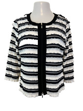 Frank Lyman Women's Jacket US Size 12 White Black Stripe Ruffled Full Zip picture