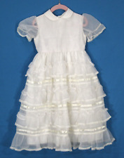 VTG Martha's Miniatures WHITE CHIFFON & SATIN & LACE Tiered Ruffles Dress T3/3T picture