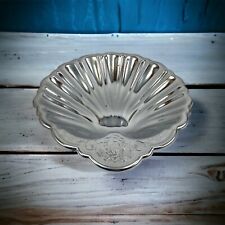 Vintage Silver Metal Silverplate Scallop Clam Shell Dish Lion Crest Etched Tray picture