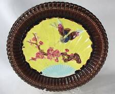ANTIQUE ENGLISH MAJOLICA JAPANESE FAN & BIRD OVAL SERVING TRAY picture