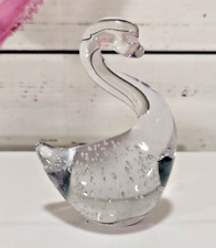 Vintage Artisan Hand Blown Art Glass Swan Paperweight  with Bubbles 4