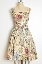 vintage 50s dress metallic gold brocade lame floral print party cocktail XS picture