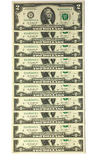 10 Consecutive Serial # US $2 DOLLAR BILLS Uncirculated in 10-Pocket PORTFOLIO picture