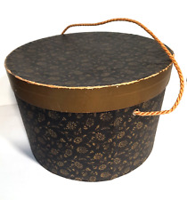 Vintage 1940's Black and  Gold Floral Wallpaper Hat Box 10
