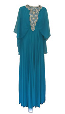 Vtg 70s Mister Jay Maxi Dress M/L Women Teal Formal Long Gown Chiffon Overlay picture