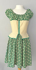 Vintage 1950s Green Geometric Flower Fit And Flare Dress Size 11 picture