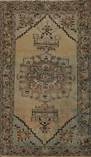 Vintage Muted Wool Hamedan Area Rug 4x7 Geometric Hand-knotted Tribal Carpet picture