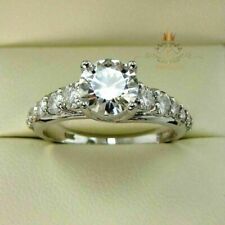 Moissanite Solitaire Engagement Ring Round Cut 2 Carat Solid 14K White Gold VVS1 picture