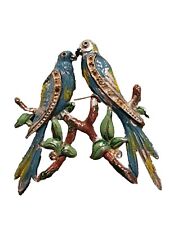 Antique Pot Metal Two Love Bird Blue Enamel And Rhinestone Brooch picture