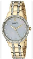 Bulova Women's Quartz Crystal Accent Two-Tone Bracelet 32mm Watch 98X119 picture