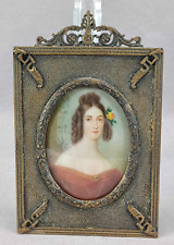 Antique French Hand Painted Regency Lady Portrait Miniature in Gilt Ormolu Frame picture