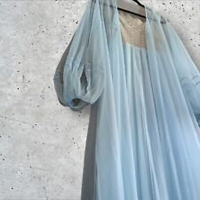 Vintage GLYDONS Hollywood Sky Blue Peignoir Neglige Night Gown & Sheer Robe - Lg picture
