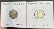1916-P | Mercury Dime | 10c | 1st Year Issue | 2-Coin Lot | Buy 1 or more & save picture