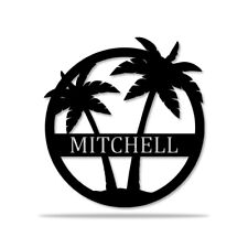 Personalized Palm Tree Metal Sign, Beach House Poolside Outdoor Patio Wall Decor picture