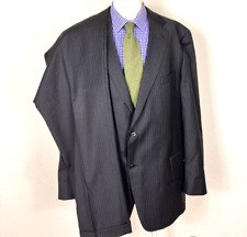 Hart Schaffner Marx Suit 2 Piece Black Pin Striped Jacket 54L Pants 46X33 picture