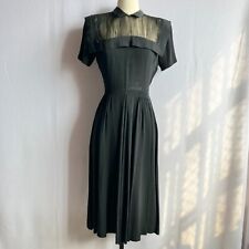 Vintage 1940s R&K Originals Black Illusion Bodice Flare Skirt Dress AS IS picture
