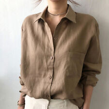 Womens Summer Linen Cotton Button Blouse Tops Casual Collared Long Sleeve Shirts picture