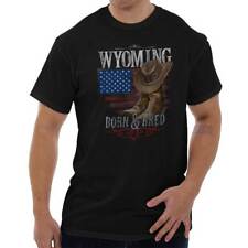 Wyoming Born Bred Rodeo Cowboy Western WY Mens Casual Crewneck T Shirts Tees picture