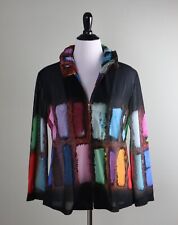 DAMEE, Inc Abstract Print Mesh Stretch Semi Sheer Ruffle Jacket Top Size XL picture