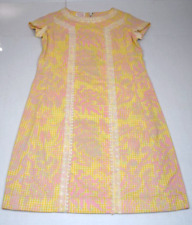 Lilly Pulitzer Dress Vintage 60s Shift Beach Dress Yellow Pink Green Lace Sz M/L picture