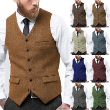 Mens Tweed Vest Herringbone Western Vintage Wool Casual Vests S M Large XL XXL picture