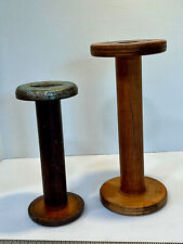 Lot 2 Vintage Primitive Industrial Wooden Spool Bobbin Textile Candle Holders picture