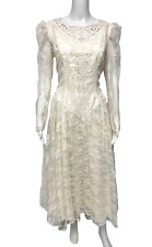 Vintage Ivory Lace Mid Length Wedding Dress USA made lace long sleeve size 12 picture