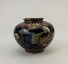 Meiji 19thc Antique Japanese Cloisonne Vase Goldstone Ground Birds picture