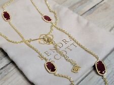 Kendra Scott Kellie Maroon Red Station Gold Tone Necklace 36” Long picture
