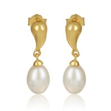 Loveable Playful Pearl Drop Earrings In Gold Plated Stunning Gift For Women's picture