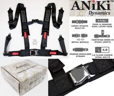 2X ANIKI BLACK 4 POINT AIRCRAFT BUCKLE SEAT BELT HARNESS w/ ULTRA SHOULDER PAD picture