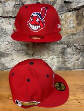 Cleveland Indians Wahoo New Era Fitted Club 59Fifty Feather Hat RED SOLID RARE picture