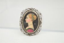 Antique Miniature Painting Lady Pendant Brooch Filigree Pin 1.5