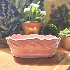 Vintage Pink USA MARKED Pink Acorn & Leaf Scalloped Ceramic Planter 9