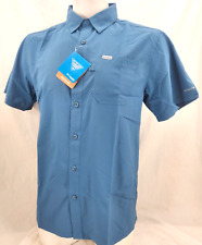 NEW Columbia PFG Slack Tide Camp Blue Button Down Collared SS Shirt Men's L picture