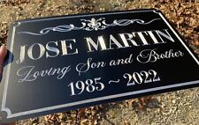 Engraved Custom Memorial Grave Marker Diamond Etched Black Metal Sign 15x9.5 picture