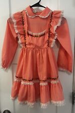Vintage Mini World Peach Spring Easter Dress Size Girls 6 Ruffles Pinafore Style picture