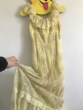 Vintage Homemade Hand Sewn Dress Yellow Cottage Core Fairy Floral Ruffle Like XS picture