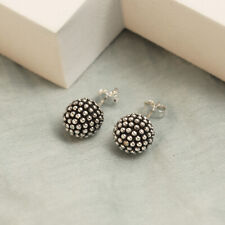 Real 925 Sterling Silver Stud Earring Oxidized Caviar Beaded Ball Post for Women picture