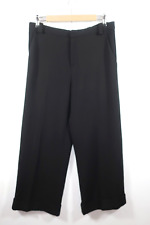 Roland Mouret Black Crepe Wide Leg Pants Wool Silk Lining Cuffed Crop Size 8 10 picture
