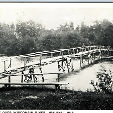 c1920s Wausau, Wis. Rustic Bridge over Wisconsin River Postcard Log WI RARE A88 picture