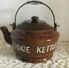 Kookie Kettle Jar And Lid Wire Spring Handle JAPAN Best Ever Cookie Jar Vintage picture