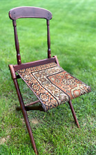 Beautiful 19th Century Antique Folding Camp Meeting Campaign Chair Carpet Seat picture