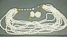 Vntg/Antq white seed beads necklace/clip earrings art glass - multi+++ strands picture