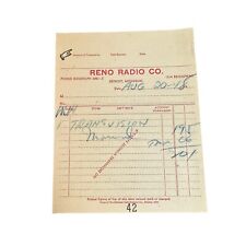 1940s Reno Radio Co Sales Receipt Invoice Detroit Michigan Transvision Vintage picture