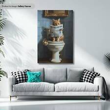 Funny Cat on Toilet Canvas Art, Humorous Bathroom Wall Decor, Toilet  Room Art picture