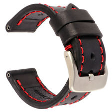 22mm COW Leather Strap Black Watch Band for INVICTA HQ Buckle Red X1 picture