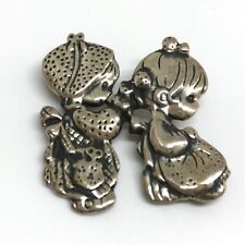 Vintage 925 Sterling Silver Precious Moments Girls Braiding Hair Brooch Pin picture